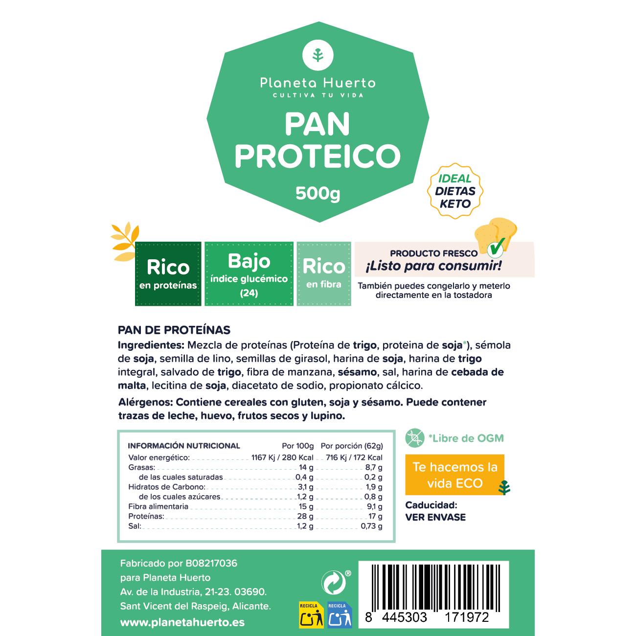 Förpackning 3x Planeta Huerto proteinbröd 500 g