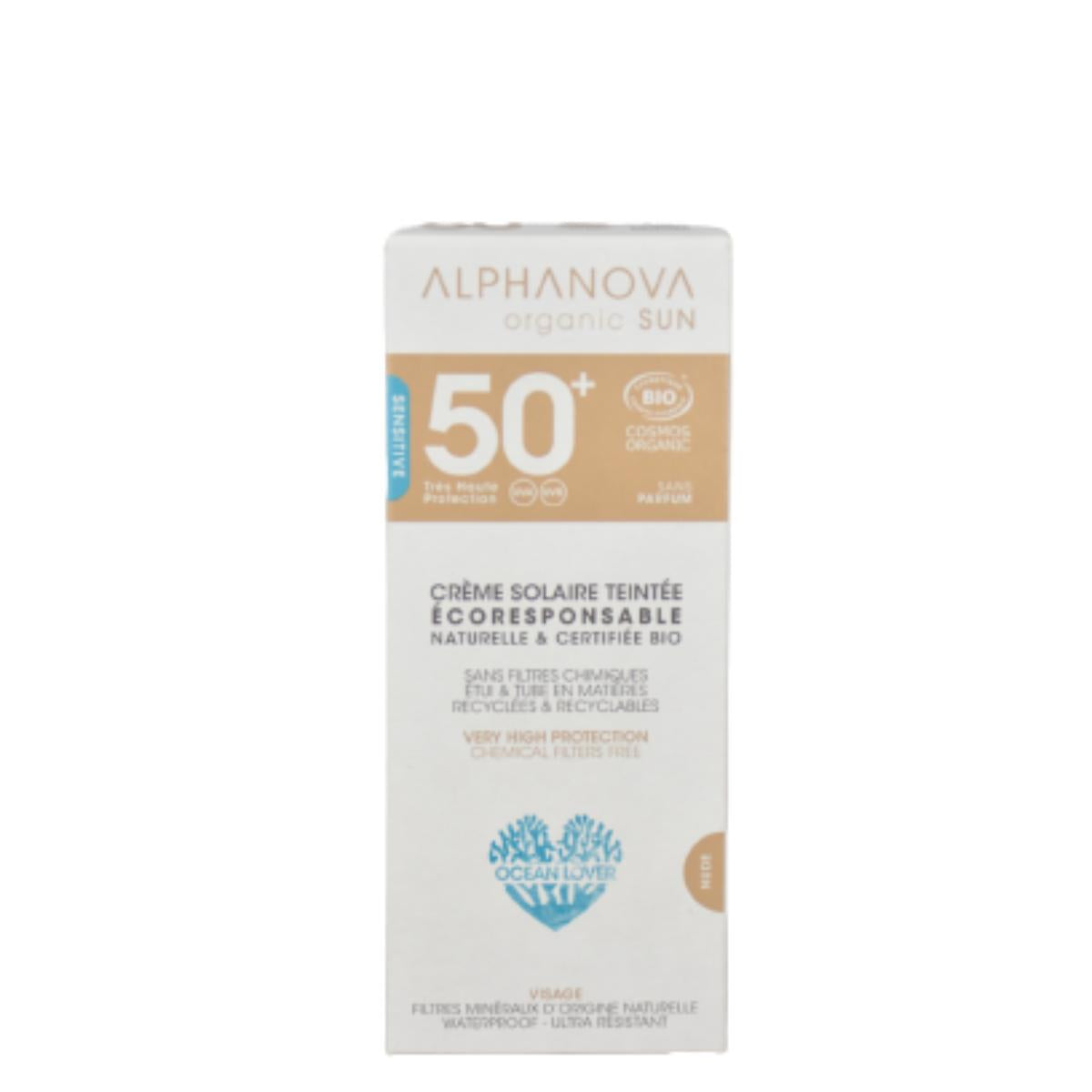 Gesichts-Sonnenschutz SPF50+ hypoallergen Alphanova 50 g Bio