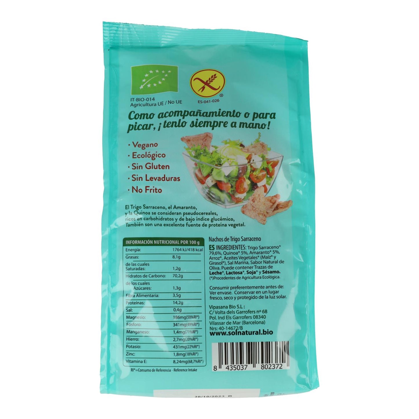 Buckwheat Nachos met Amaranth en Quinoa BIO glutenvrij Sol Natural 80 g