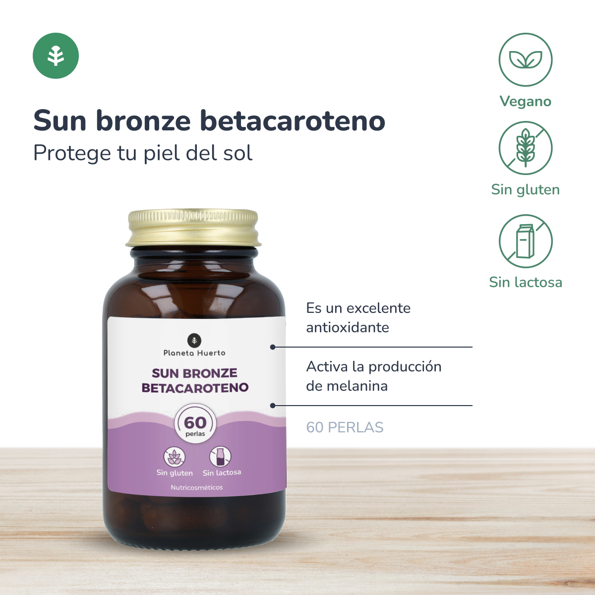 Confezione da 3 Sun bronze betacarotene Planeta Huerto 60 capsule