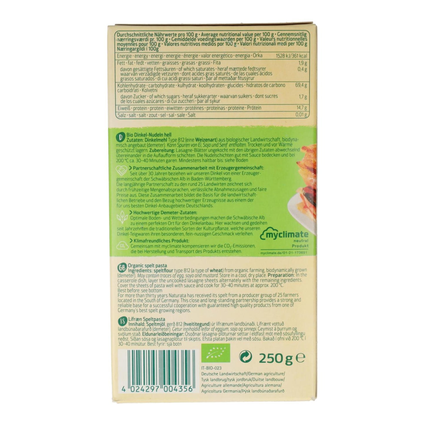 Demeter Naturata spelt lasagne sheets 250 g