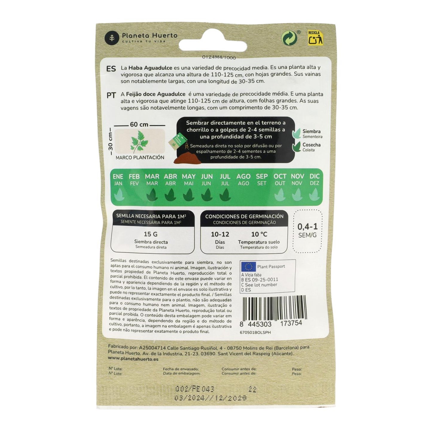 Organic Bean Seeds Aguadulce Planeta Huerto