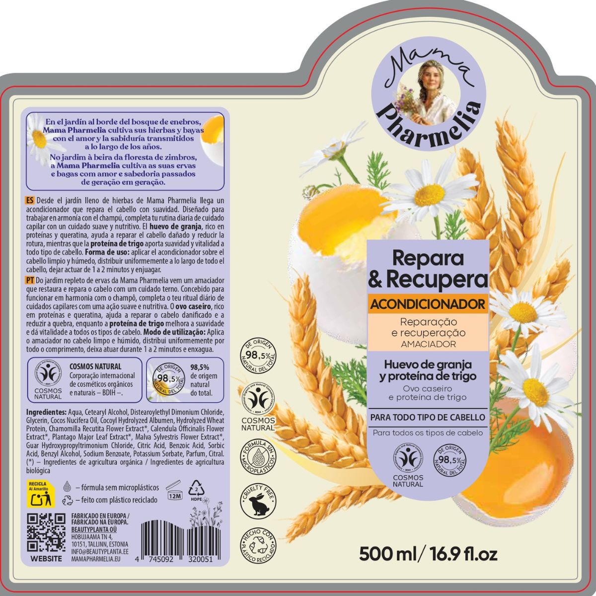 Odżywka regenerująca z jajkiem z chowu na wolnym wybiegu i proteiną pszeniczną, Mama Pharmelia, 500 ml