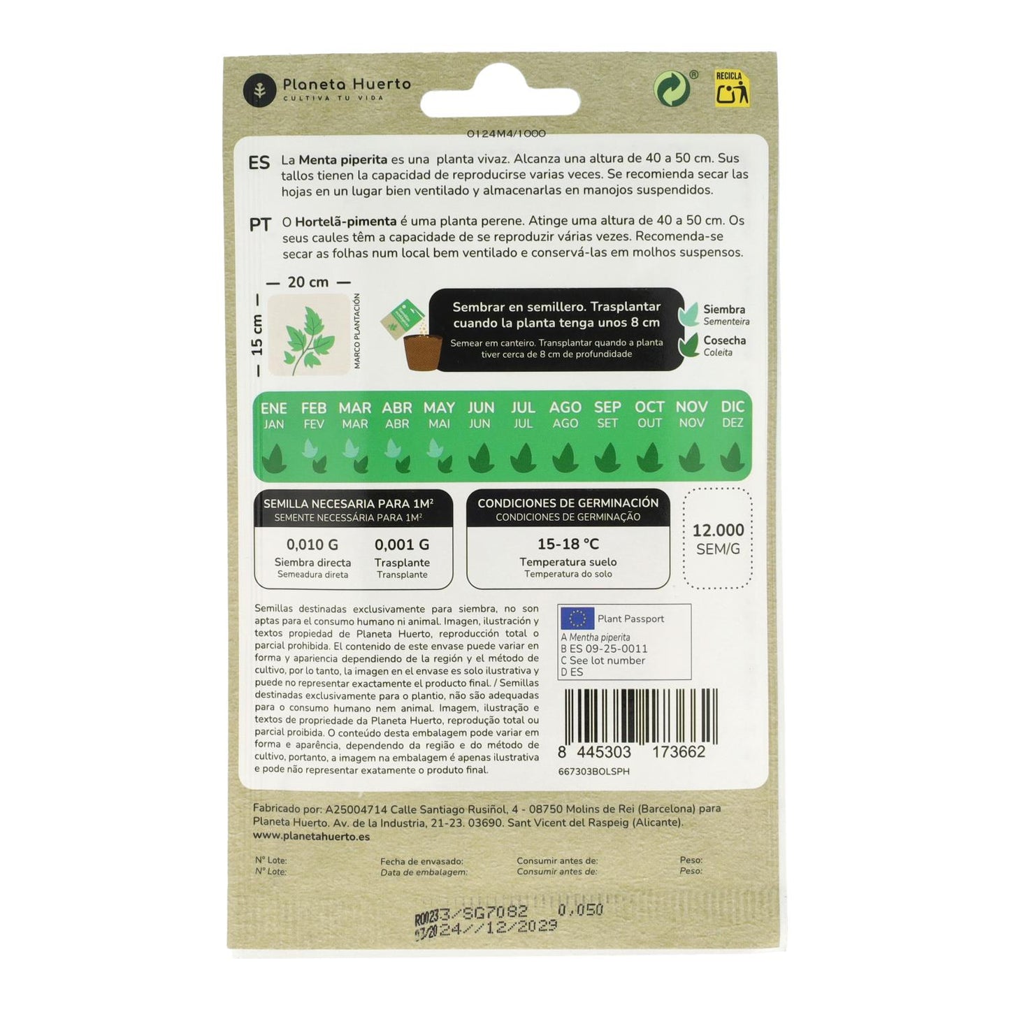 Graines bio de Menthe poivrée Planeta Huerto
