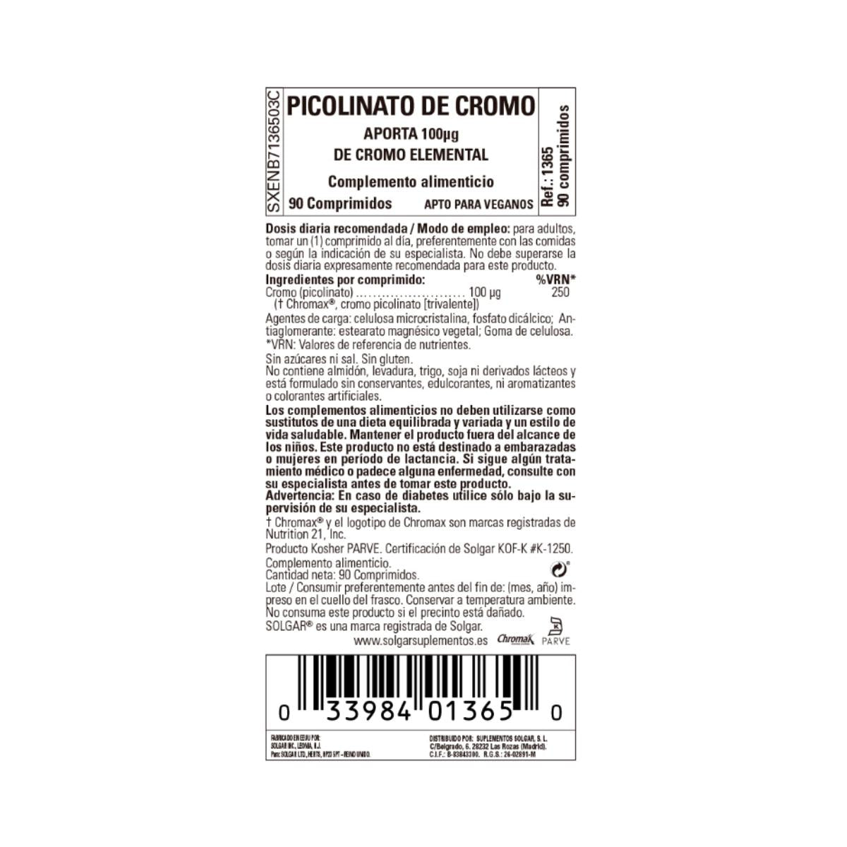 Krompikolinat utan jäst 90 kapslar Solgar