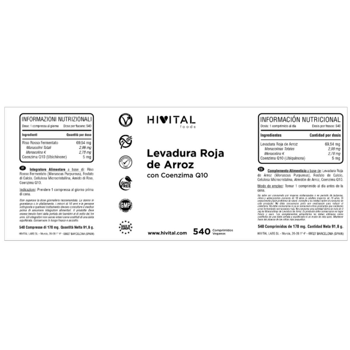 Drożdże z czerwonego ryżu z koenzymem Q10 Hivital 540 kapsułek wegańskich