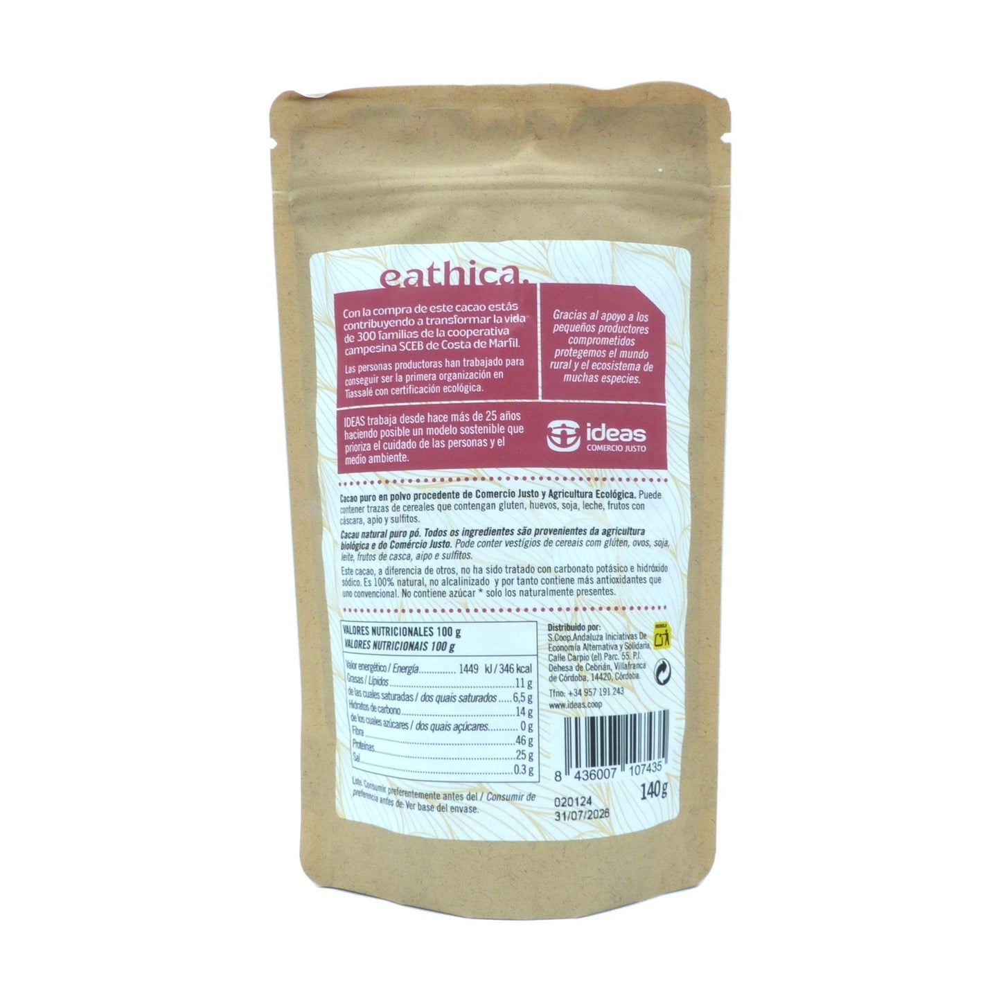 Cacao pur sans sucre Eathica BIO 140 g