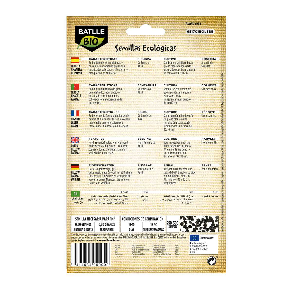 Biologische gele uienzaadjes uit Parma Batlle