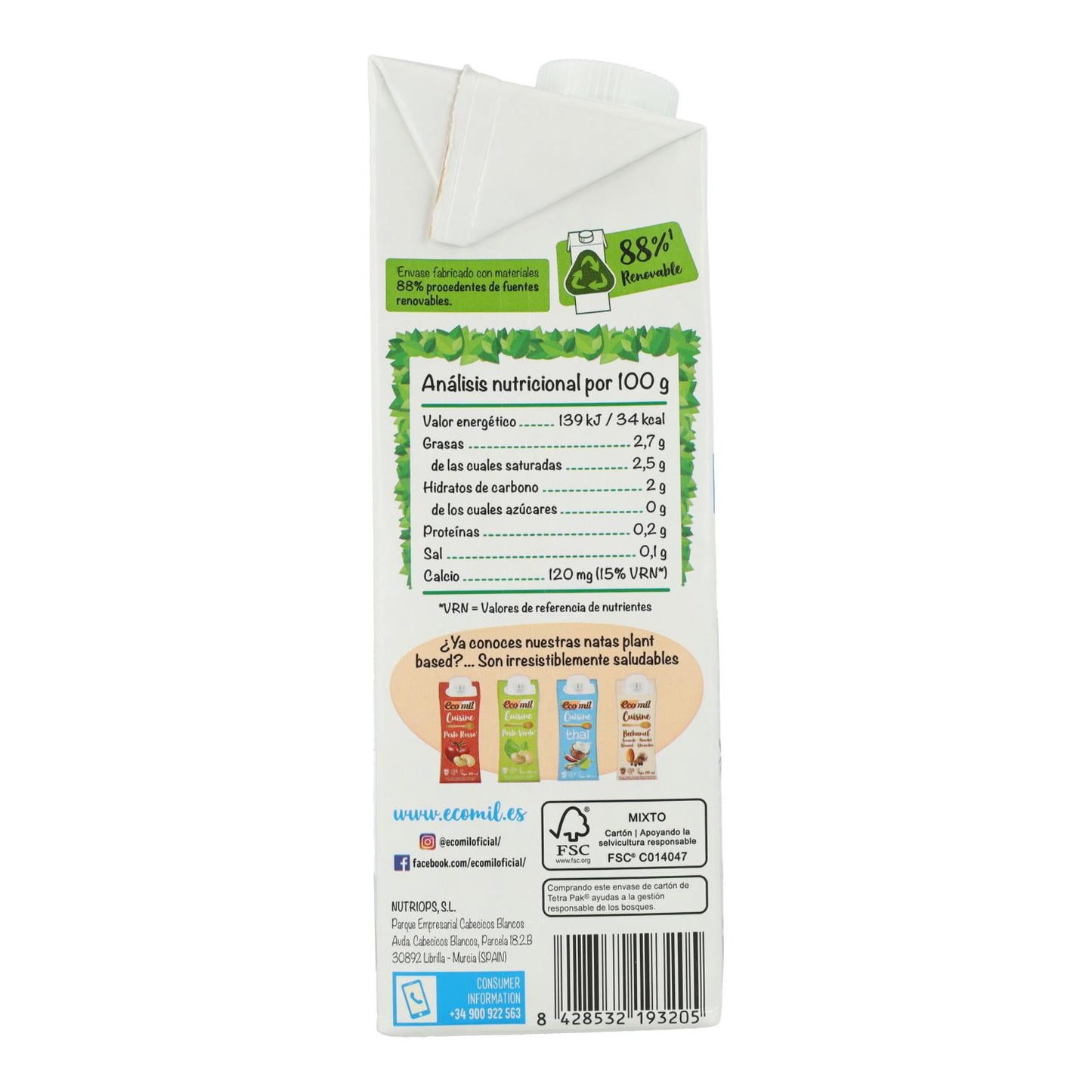 Zestaw 6 szt. Napój kokosowy bez cukru Ecomil 1 l