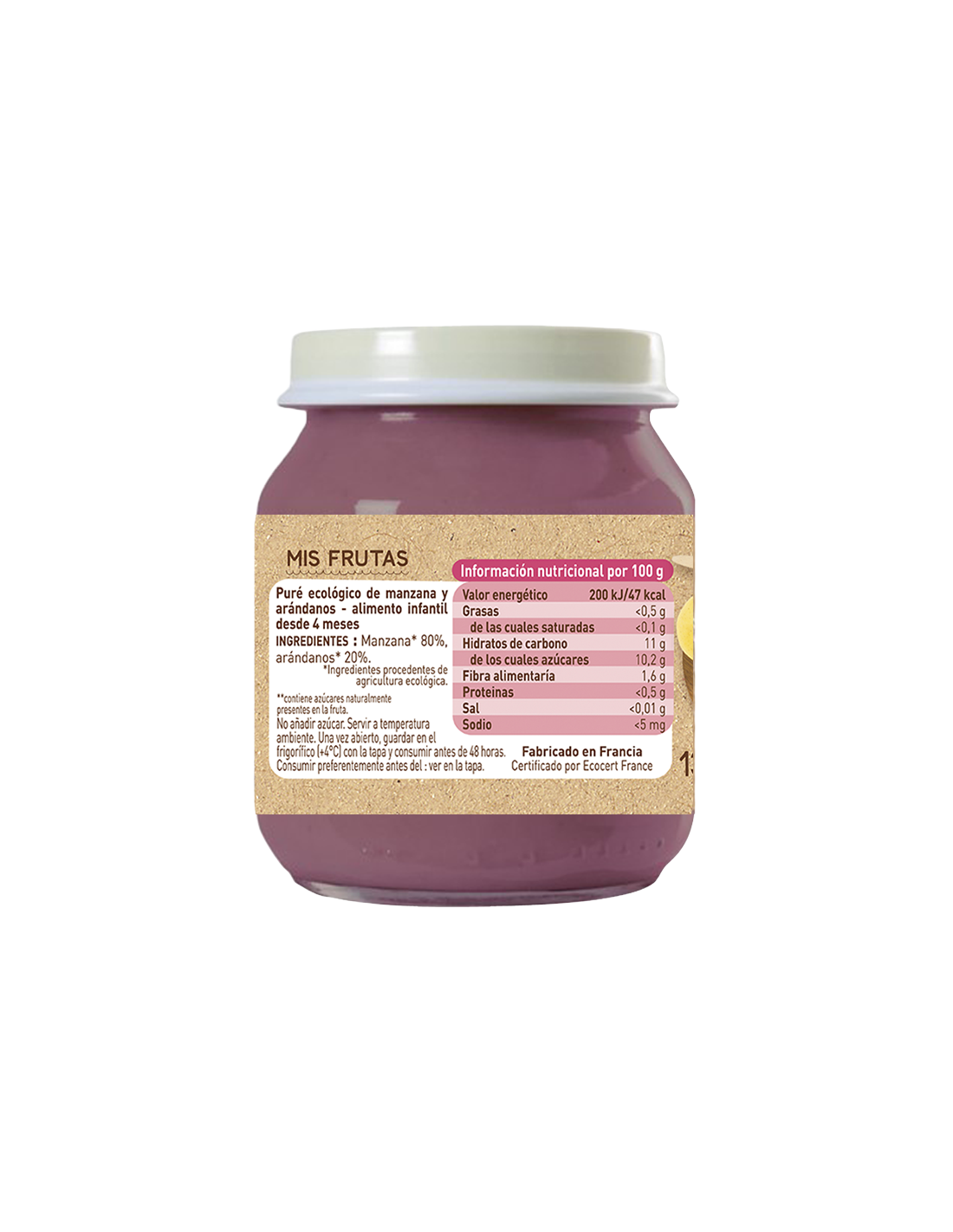 Babybio äpple- och blåbärspurka 130 g