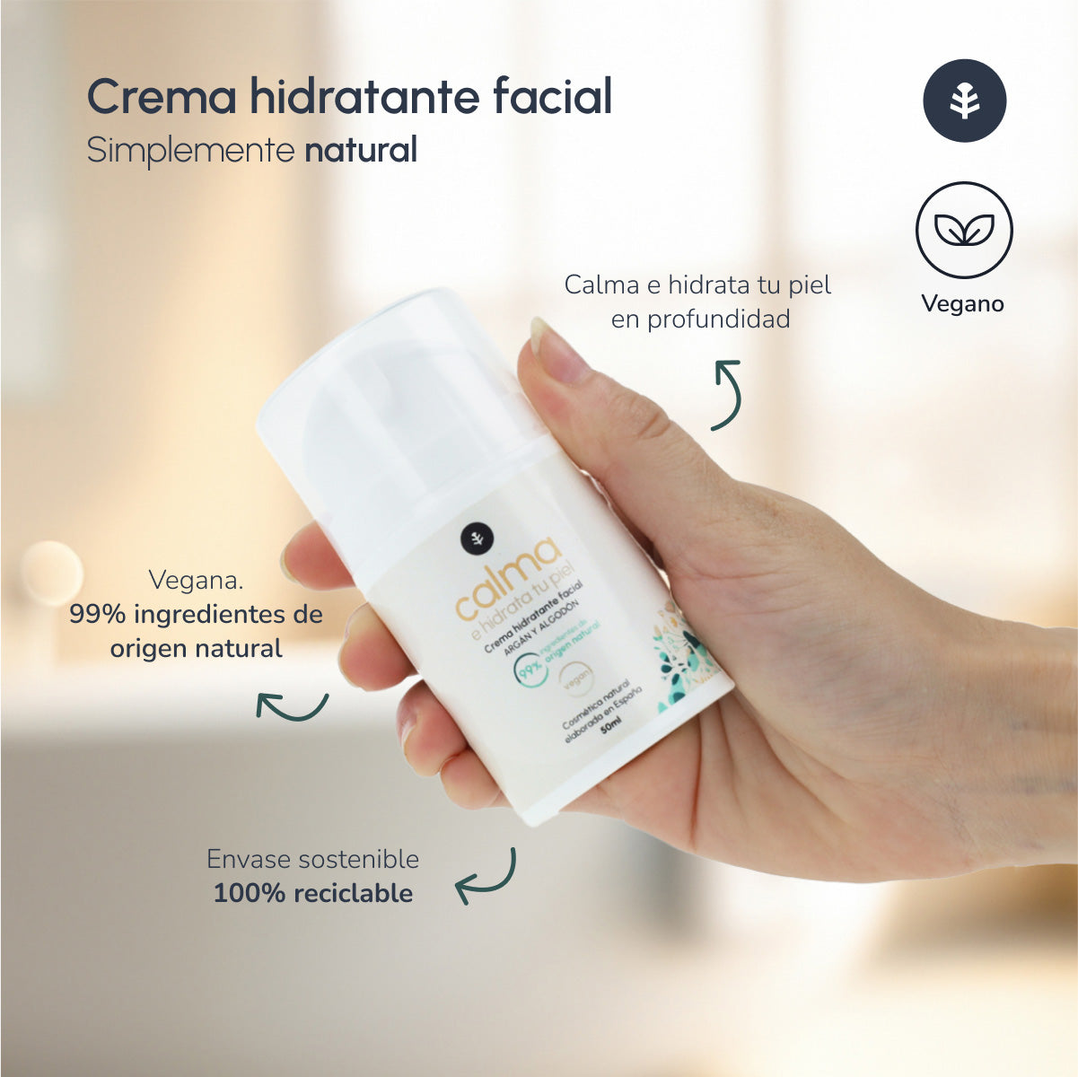 Fuktgivande ansiktskräm med argan och bomull Planeta Huerto 50 ml