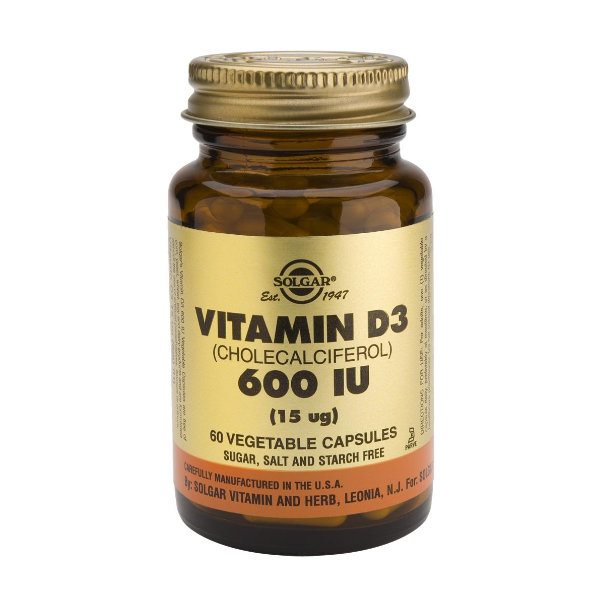 Vitamin D3 600 IE 15 μg Solgar, 60 vegetabiliska kapslar