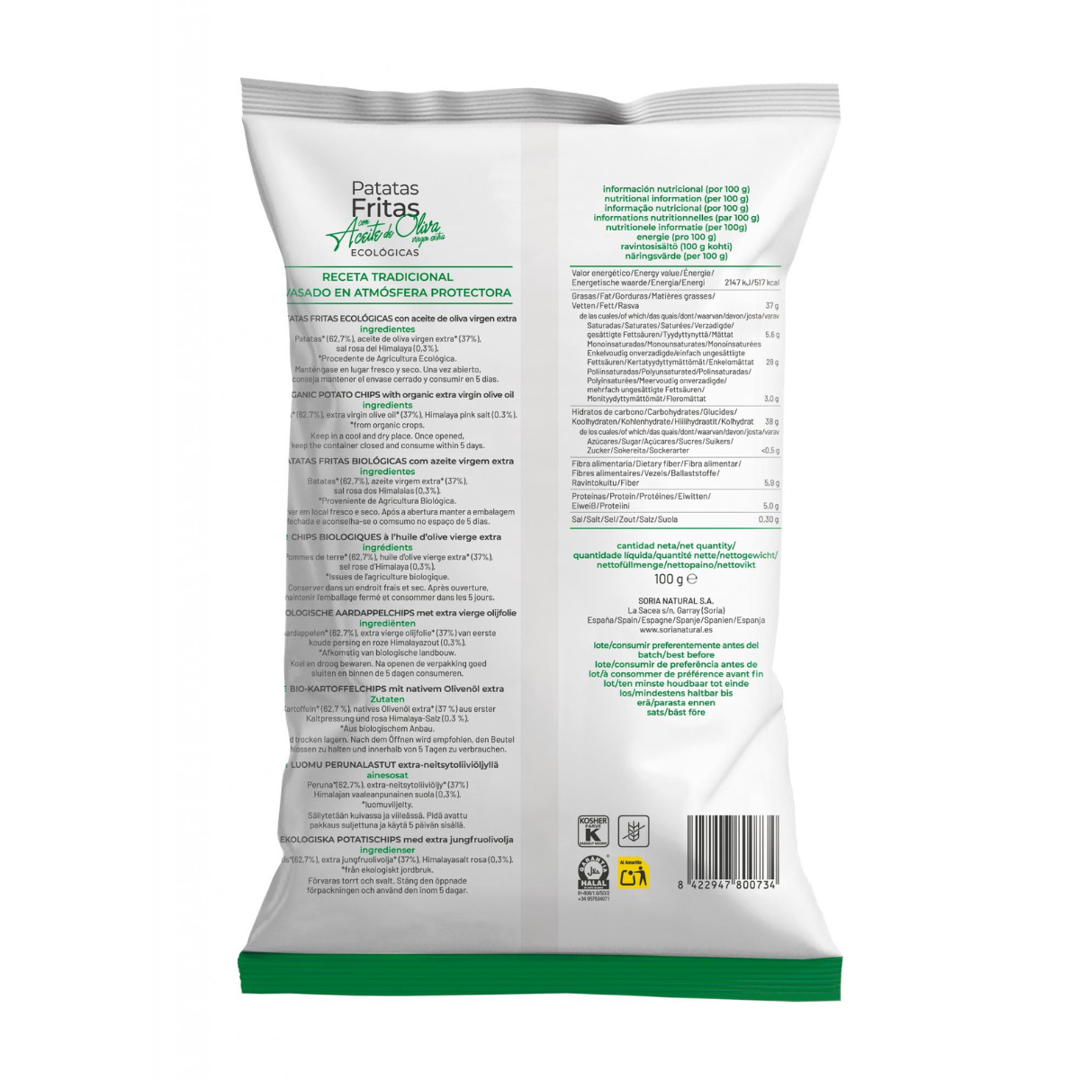 Ekologiska potatischips Soria Natural 100 g
