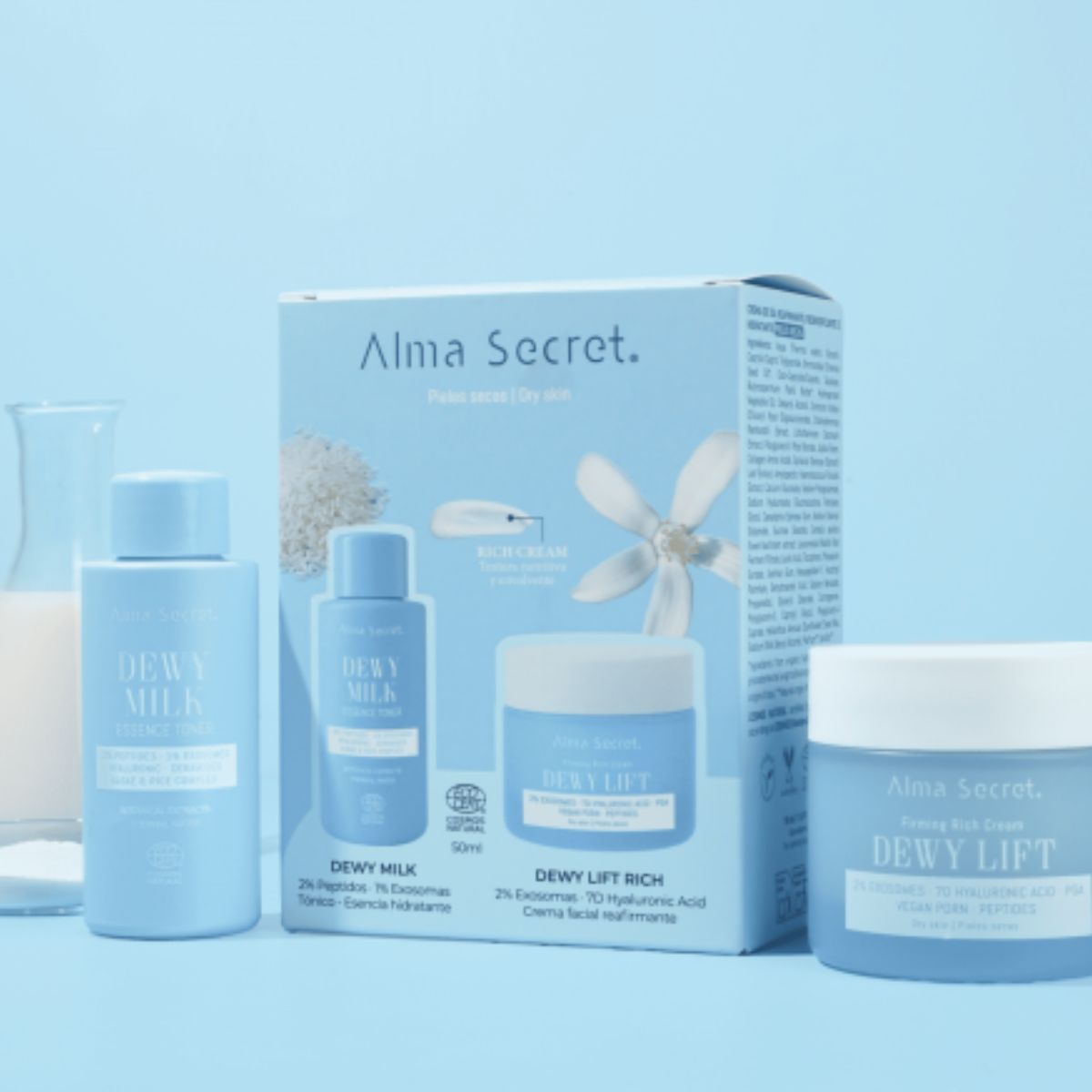 Cofre Crema día dewy lift "Rich" piel seca 50 ml+ Mini tónico dewy milk 50 ml