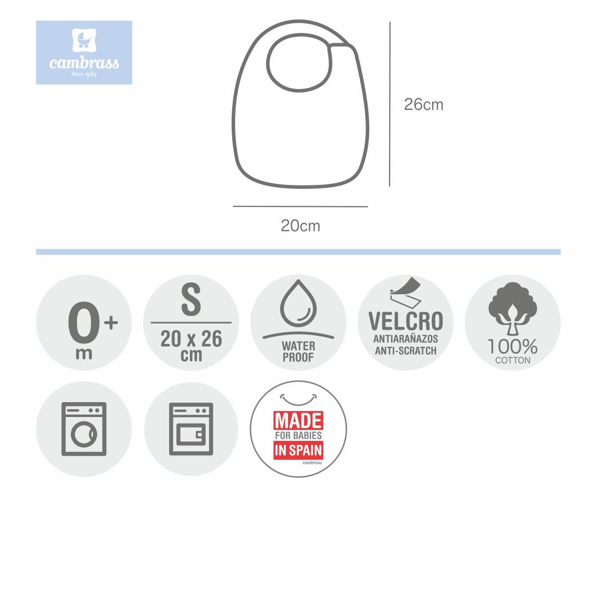 Bavaglino quadrato con velcro Celeste 20x26 cm. Colore Rosa