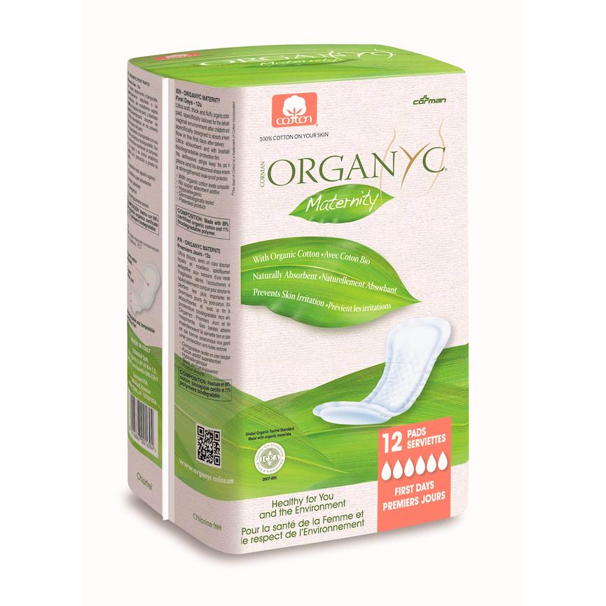 Organyc 100% organic cotton postpartum pads for the first few days, 12 units