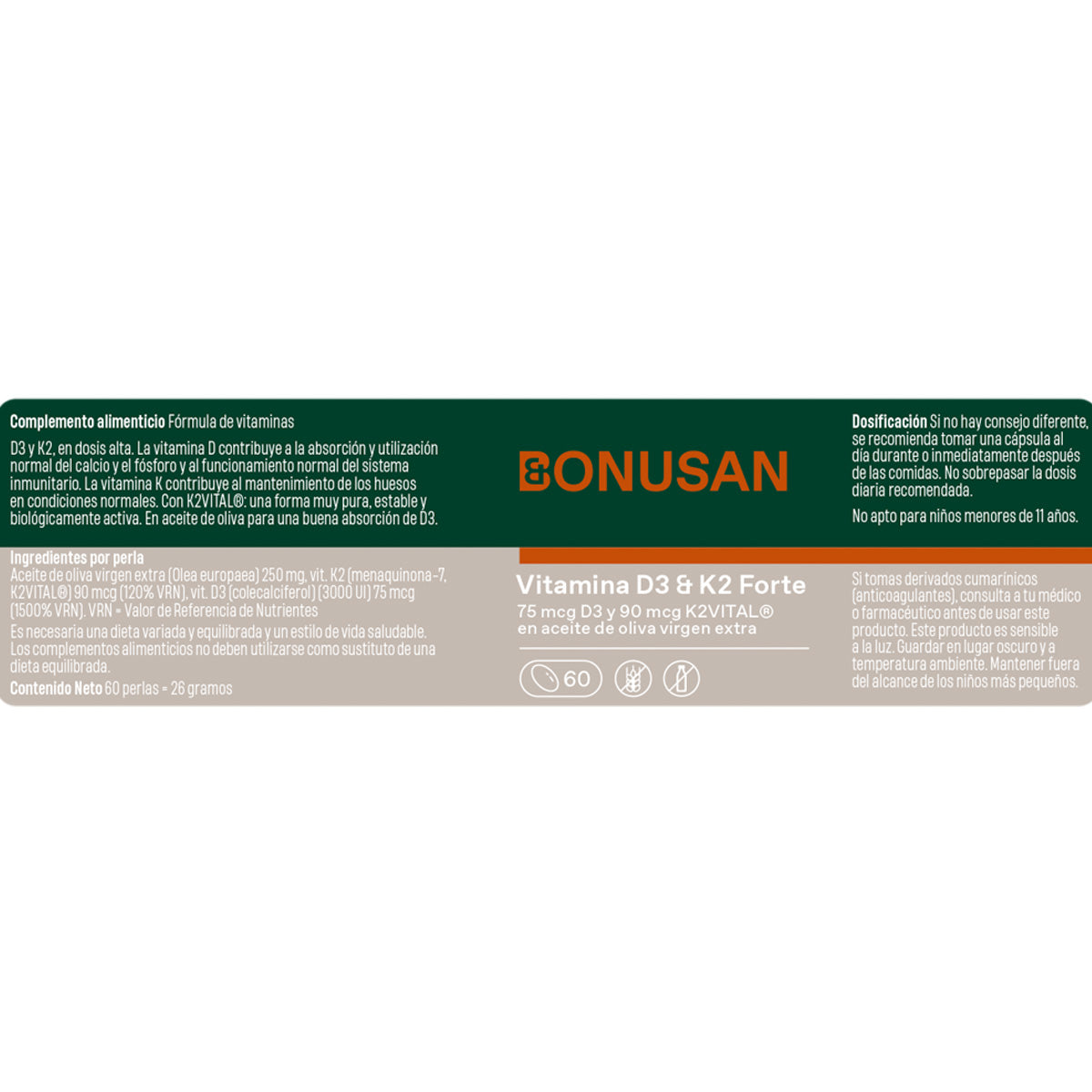 Vitamine D3 & K2 Forte Bonusan, 60 capsules