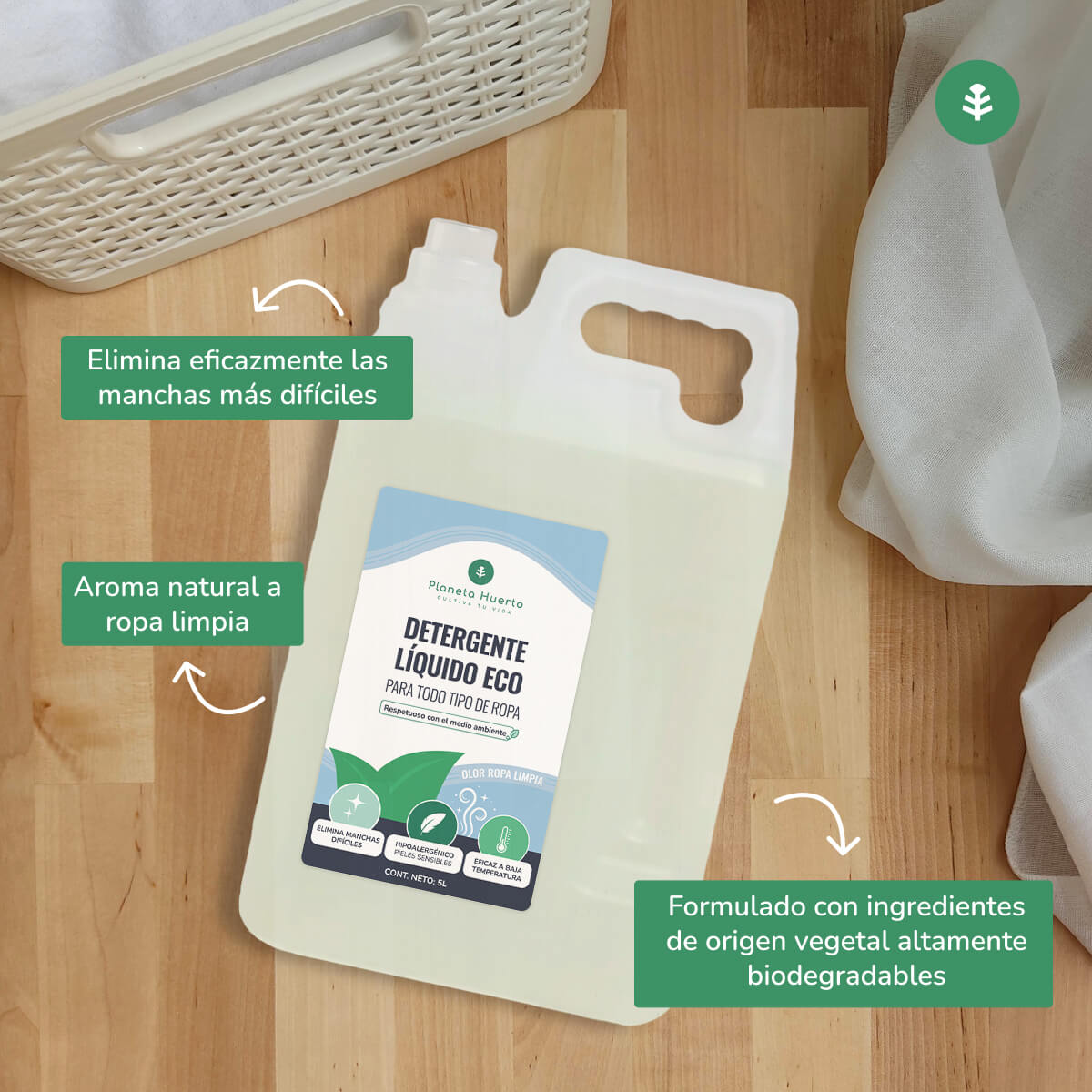 Vloeibaar wasmiddel Eco Natuurlijke schone wasgeur Planeta Huerto 5 liter