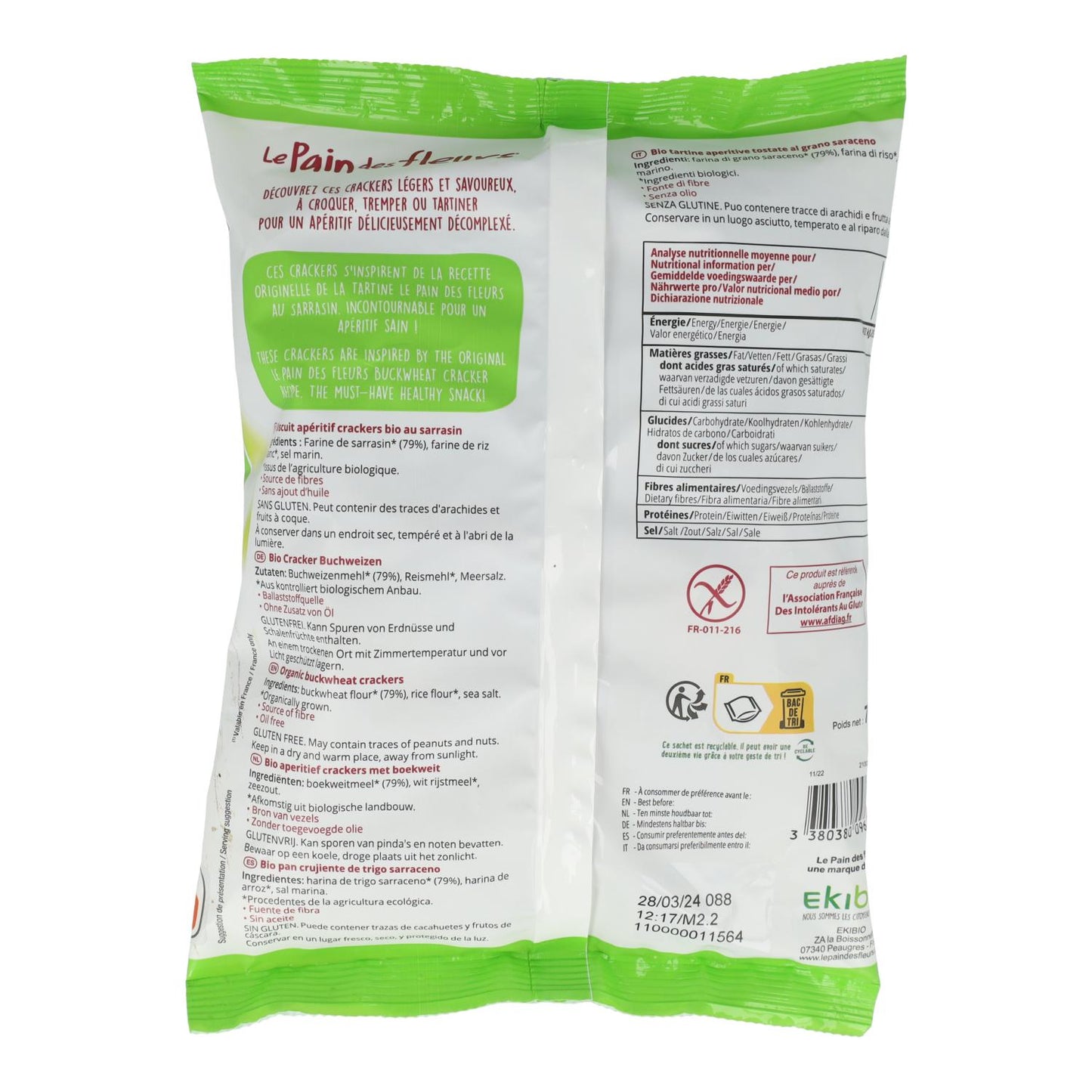 Mini-kakor av glutenfri ekologisk bovete Le pain de fleurs 75 g