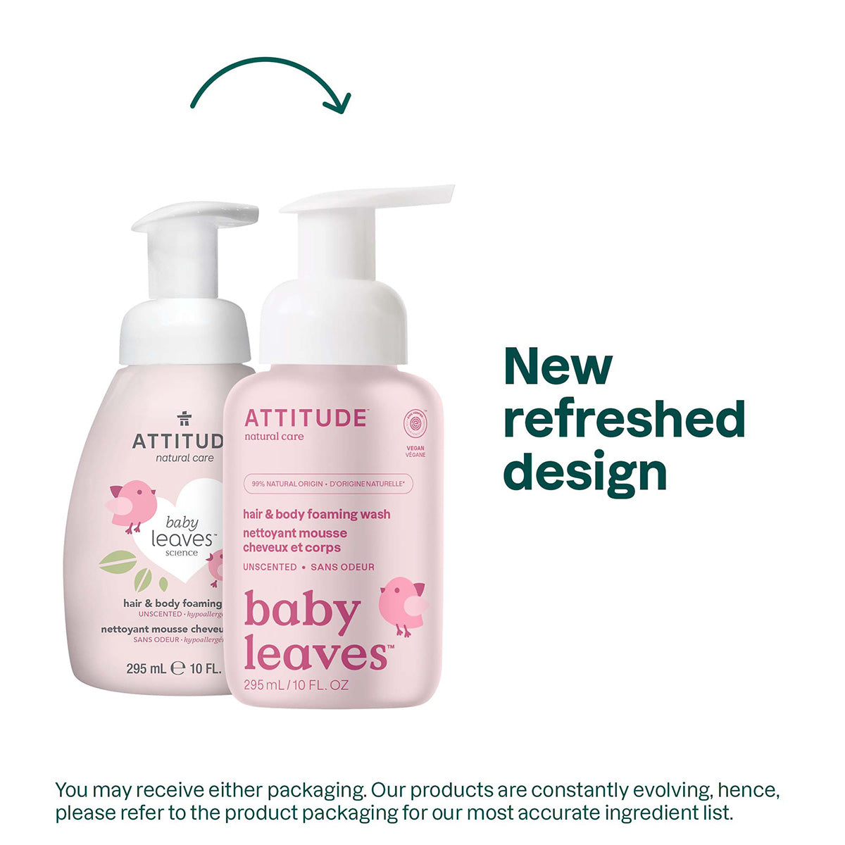 Attitude fragrance-free 2-in-1 foaming baby wash, 295 ml