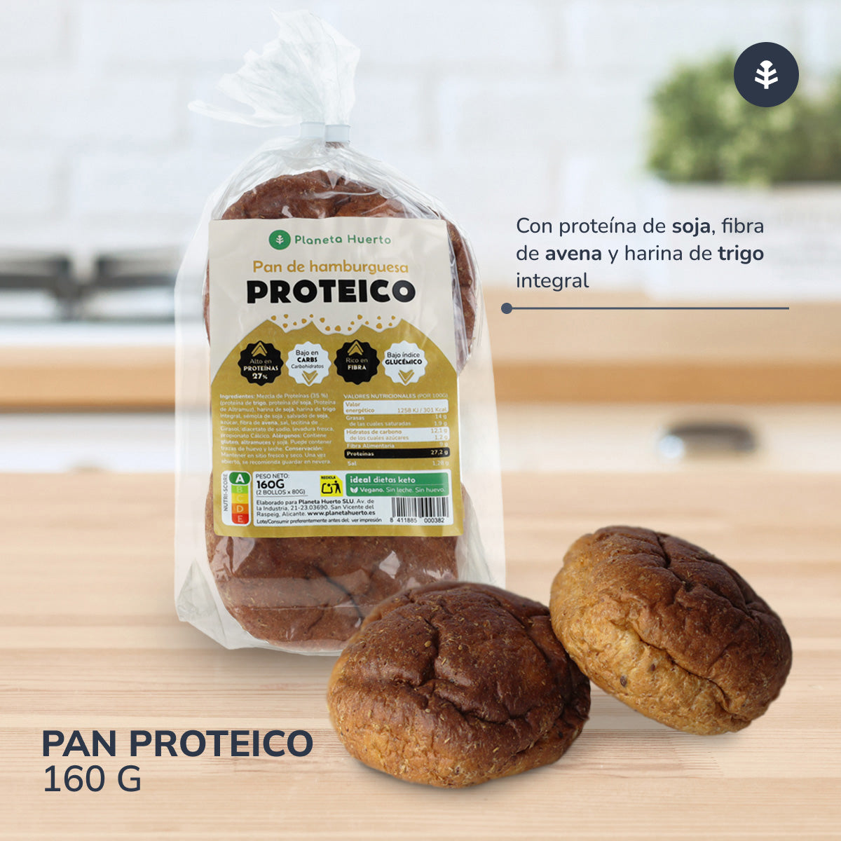 Protein hamburger bun Planeta Huerto, 2 x 80 grams
