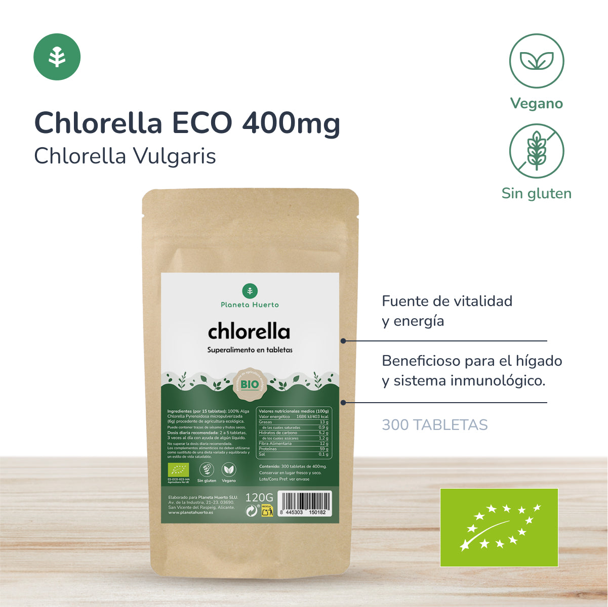Bio Chlorella 400 mg Planeta Huerto 300 Tabletten