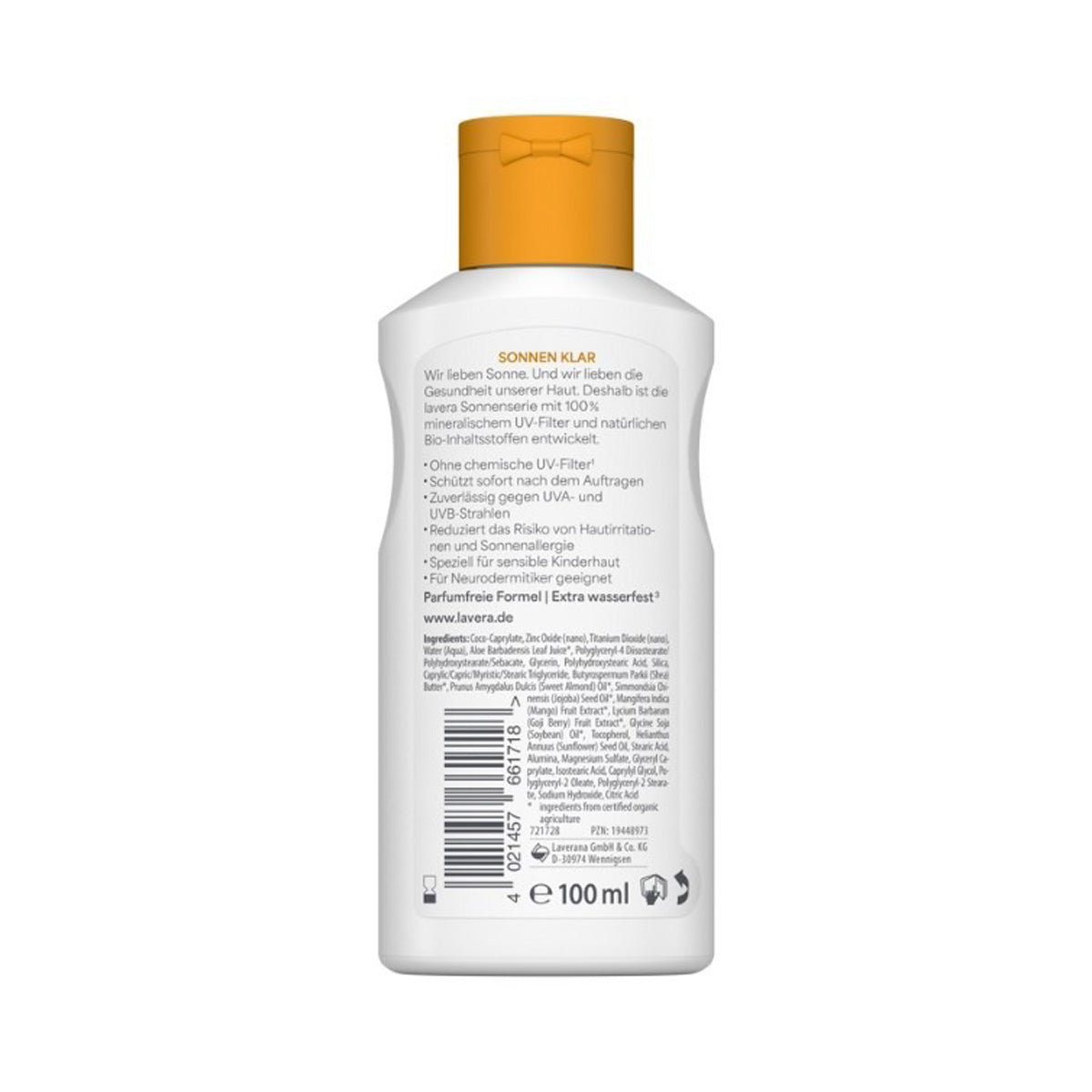 Lozione solare per bambini Sensitiv SPF 50 Vitamina E & burro di karité biologico, Lavera, 100 ml