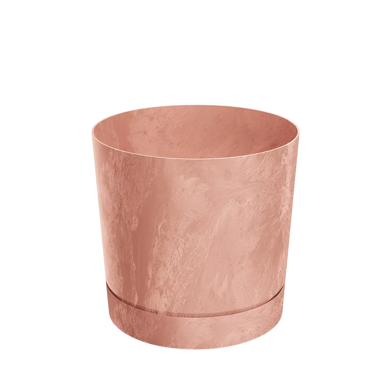 Pure cementen bloempot met geïntegreerde terracotta schotel D 13 x 13