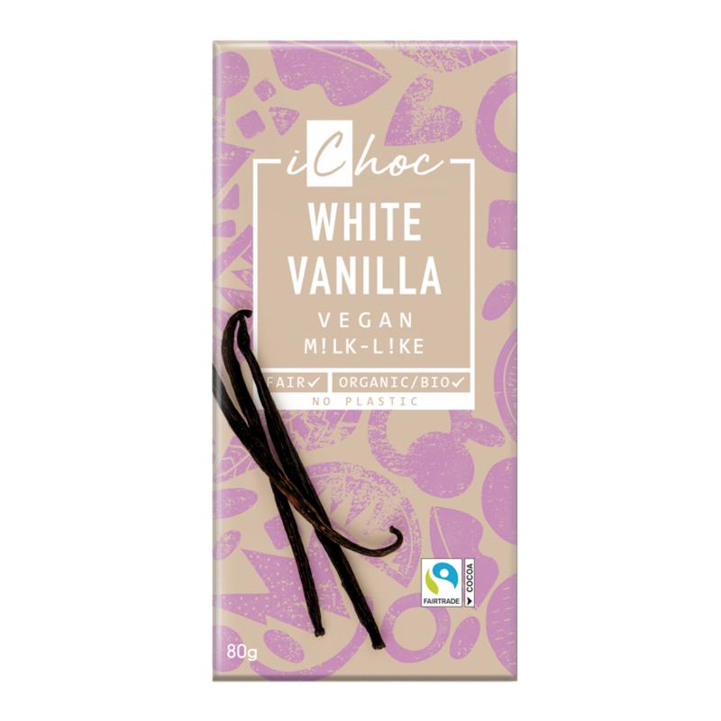 Chocolat blanc végétalien à la vanille Bourbon ichoc 80 g