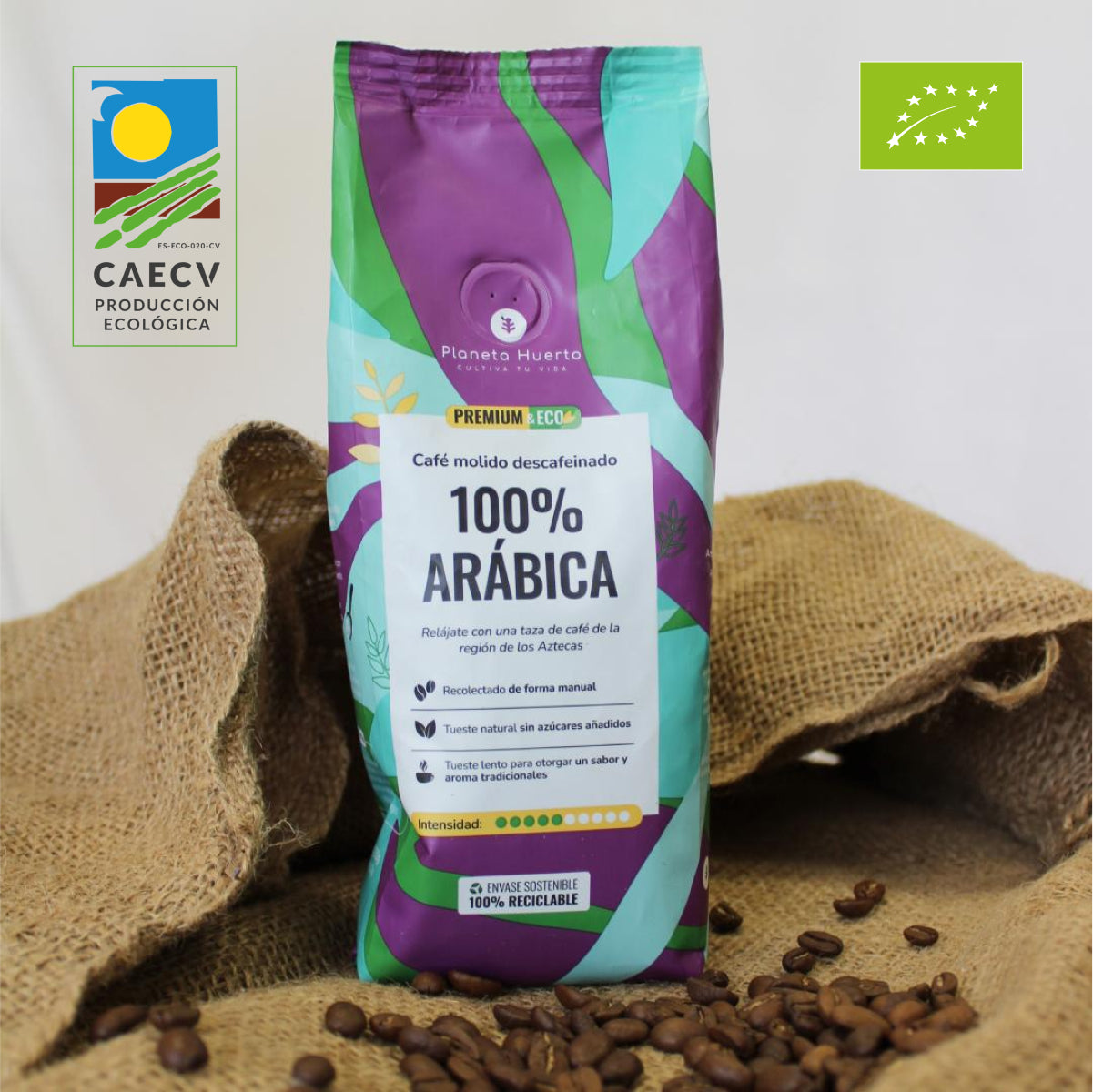 Cafeïnevrije gemalen koffie Eco 100% Arabica Planeta Huerto 250 g