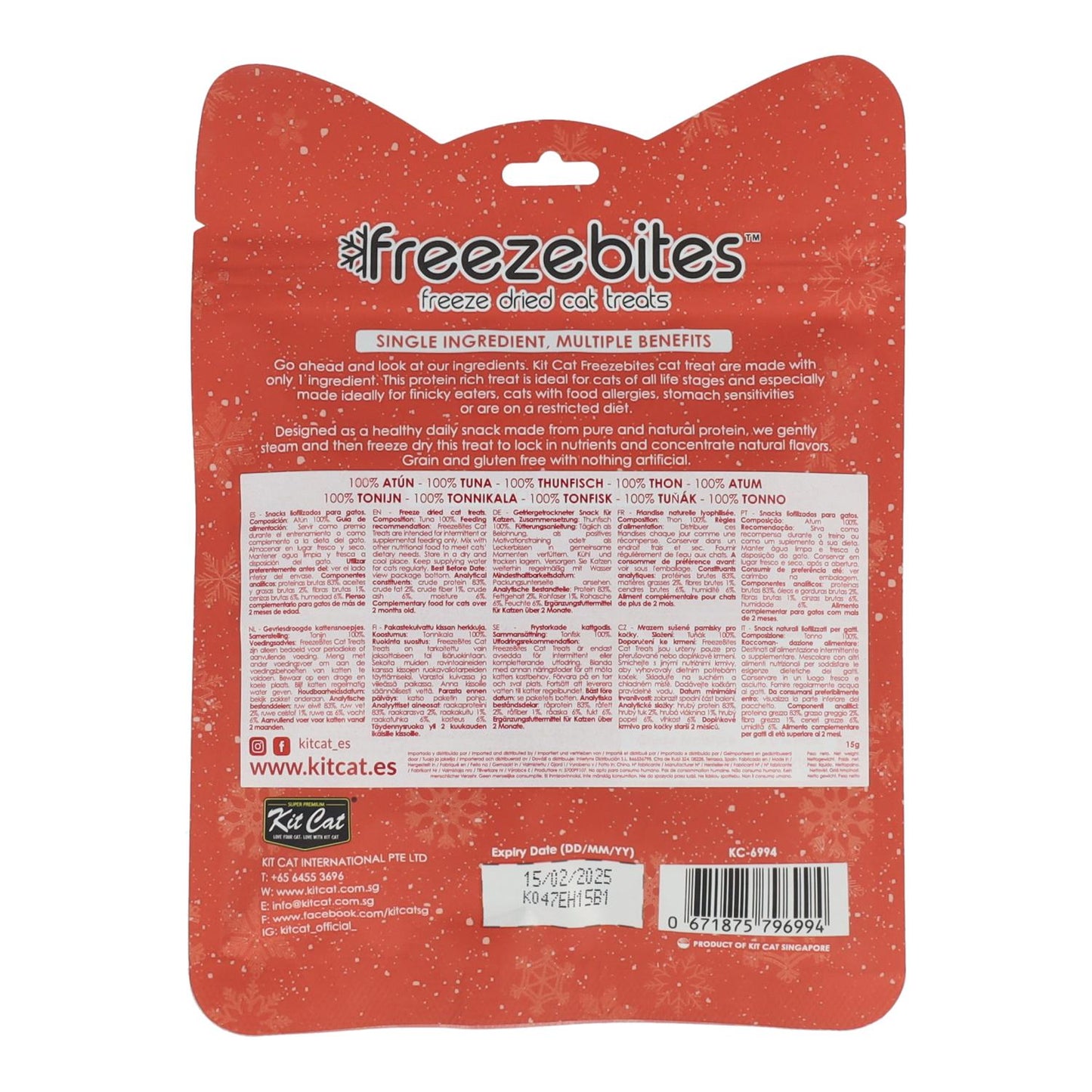 Kit Cat FreezeBites - Atún 15 g Snack liofilizado natural para gatos