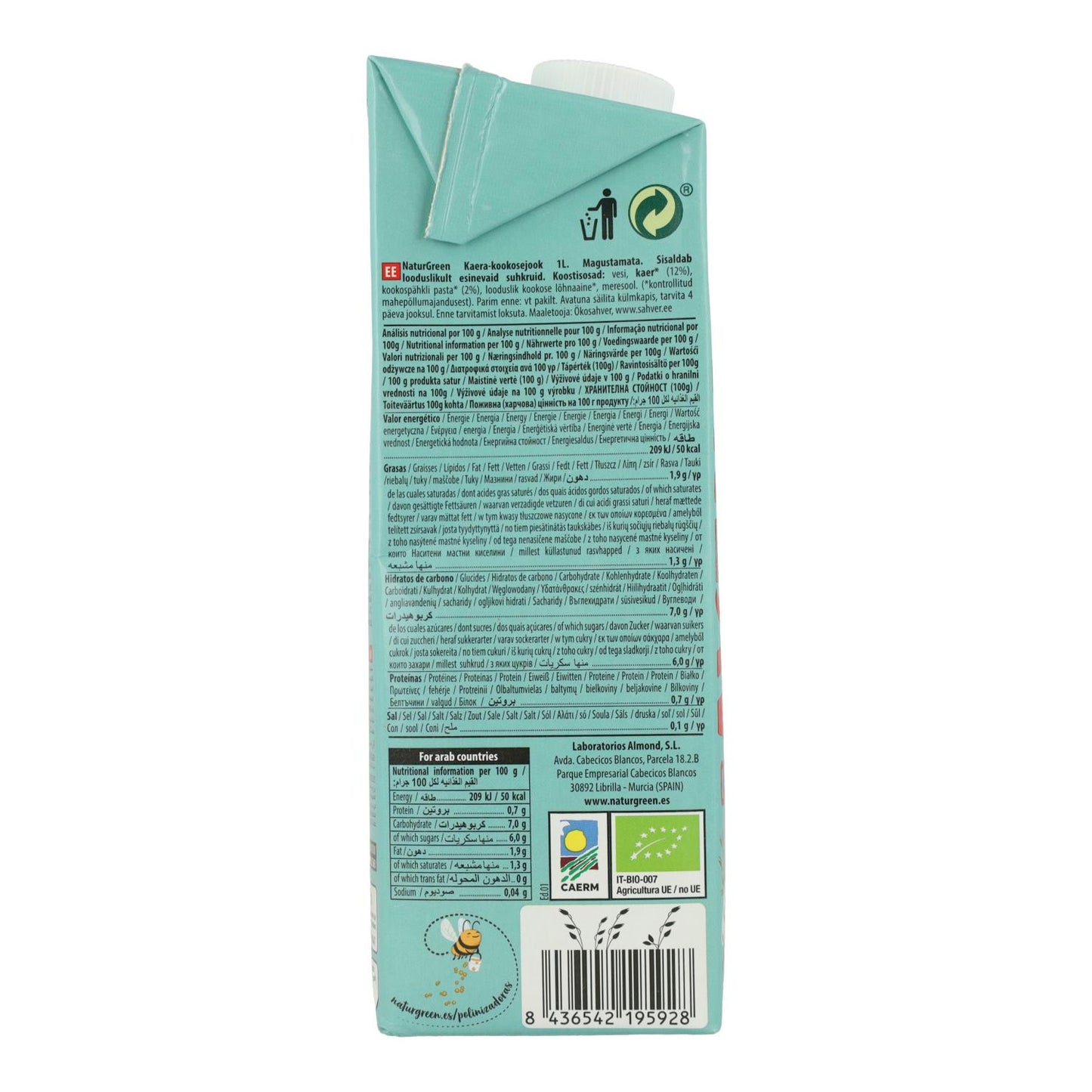 Pack of 6 NaturGreen Organic Oat and Coconut Drinks 1 L