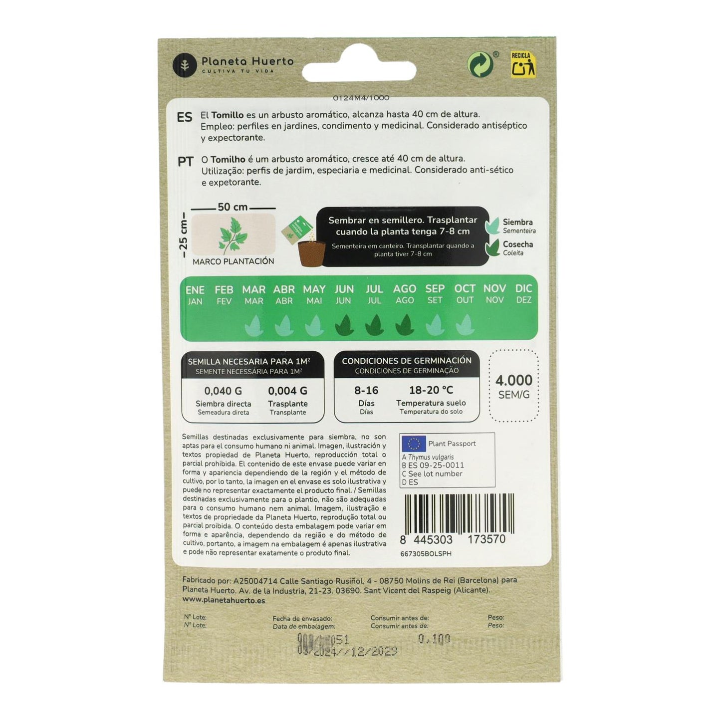 Organic Thyme seeds Planeta Huerto