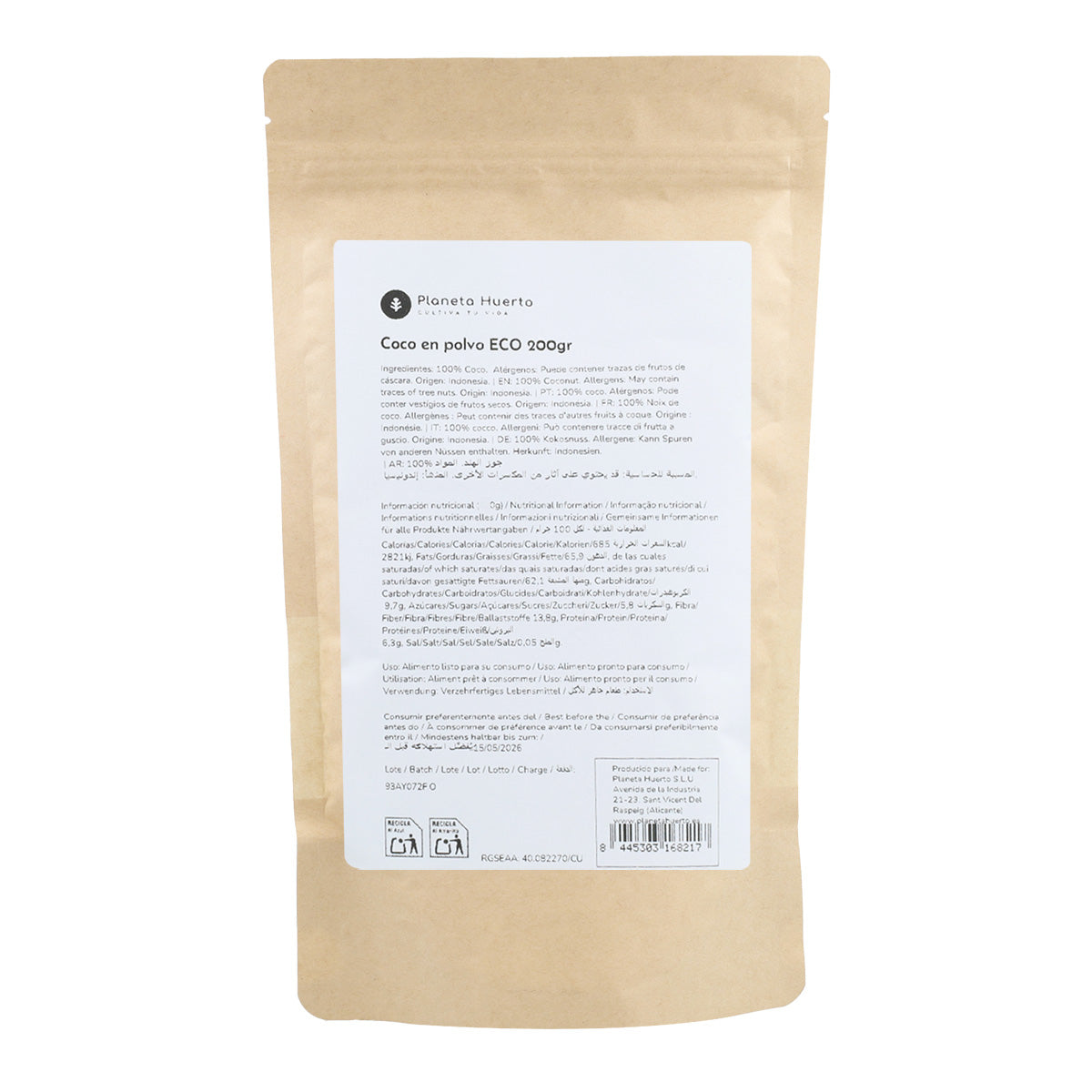 Poudre de noix de coco ECO Planeta Huerto 200 g