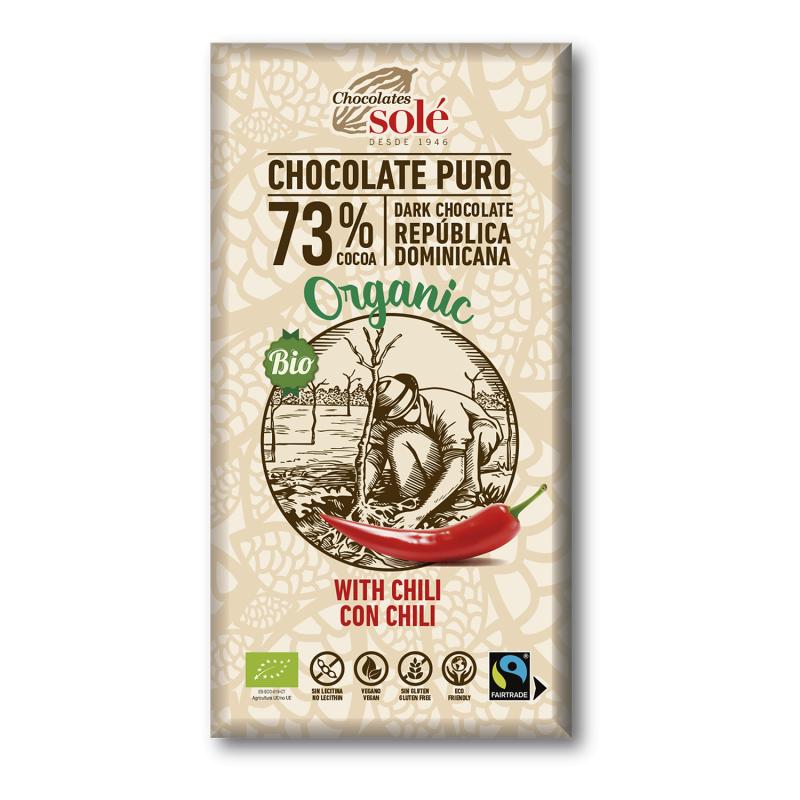 Zartbitterschokolade 73 % mit Chili Bio Solé 100 g