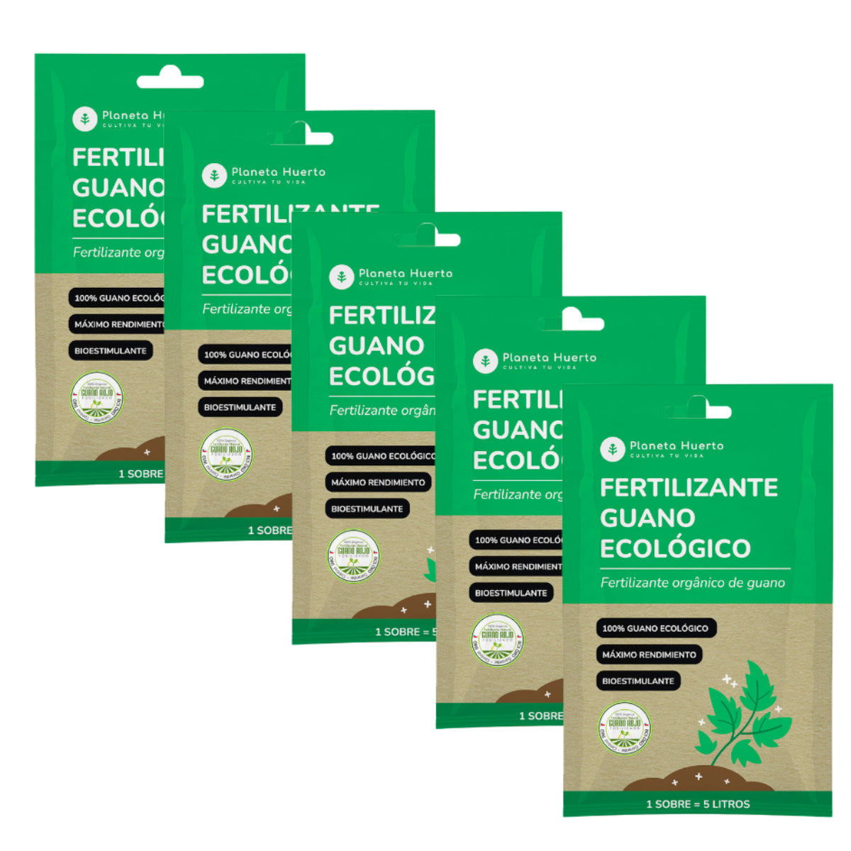 Pakket oplosbare eco-meststof Guano Planeta Huerto 5 stuks voor 25 l