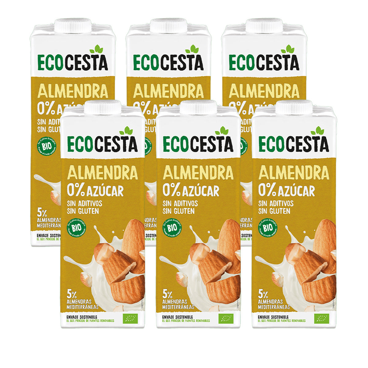Lot de 6 boissons végétales à l'amande 0 % sucre bio, 1 l Ecocesta