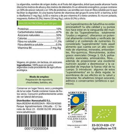 Rohe Johannisbrotpulver ECO Salud Viva 250 g