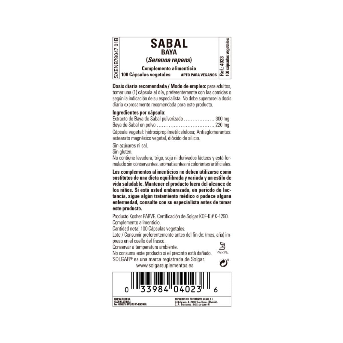 Sabal (Saw Palmetto), 100 plantaardige capsules