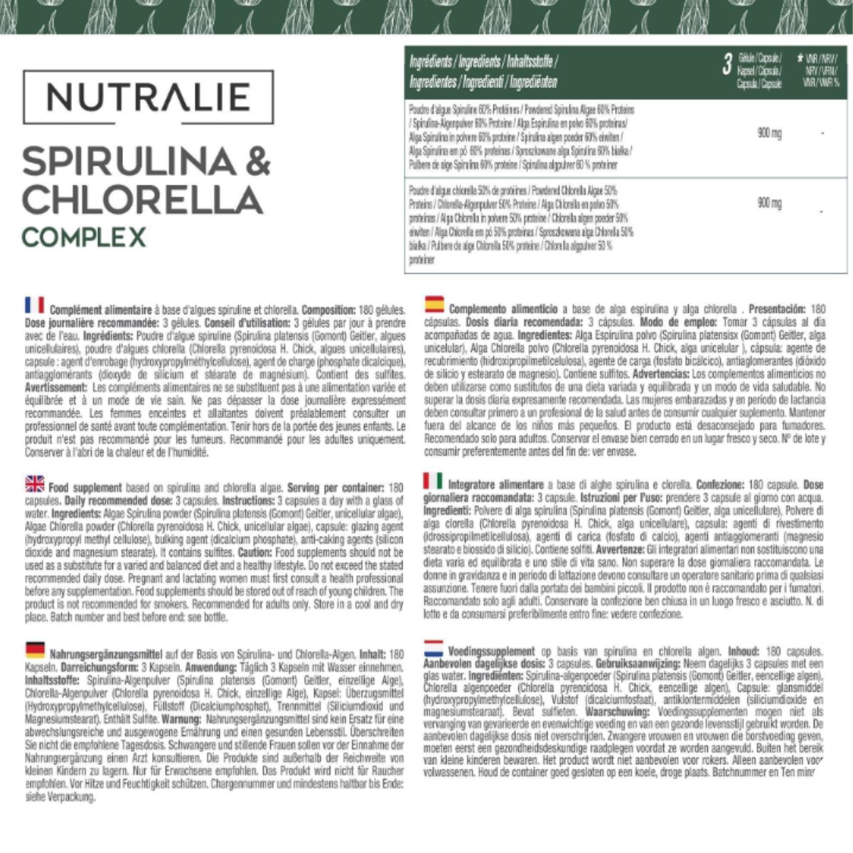 Nutralie Spirulina & Chlorella 1800 mg Energie und Kraft 180 Kapseln