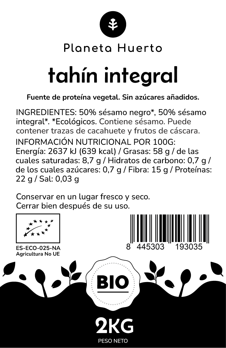 Tahin de sésamo integral ECO Planeta Huerto 2kg