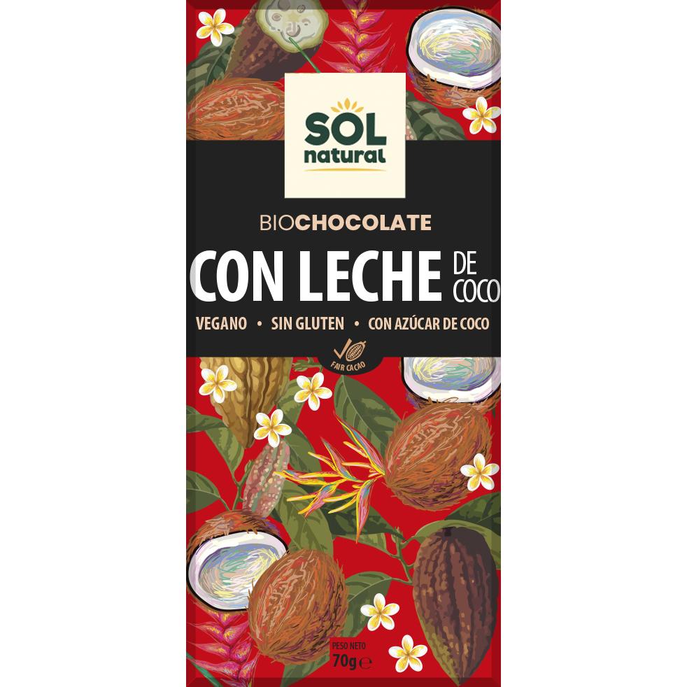 Tavoletta di cioccolato vegano con latte di cocco biologico Sol Natural 70 g