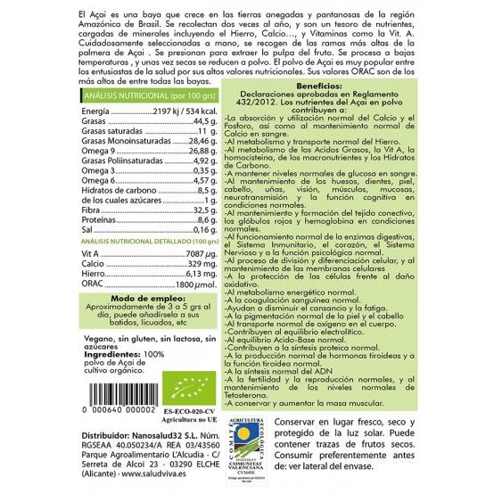 Açai-Pulver ECO Salud Vida, 50 g