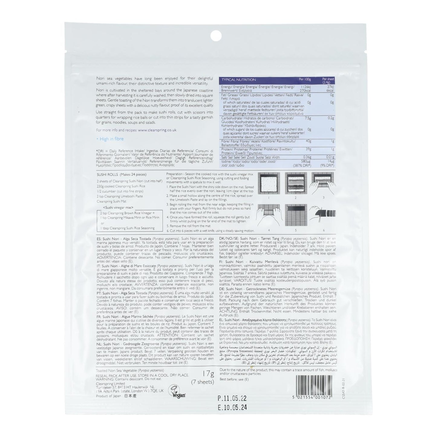 Speciale sushi-nori Clearspring 7 vellen 17 g