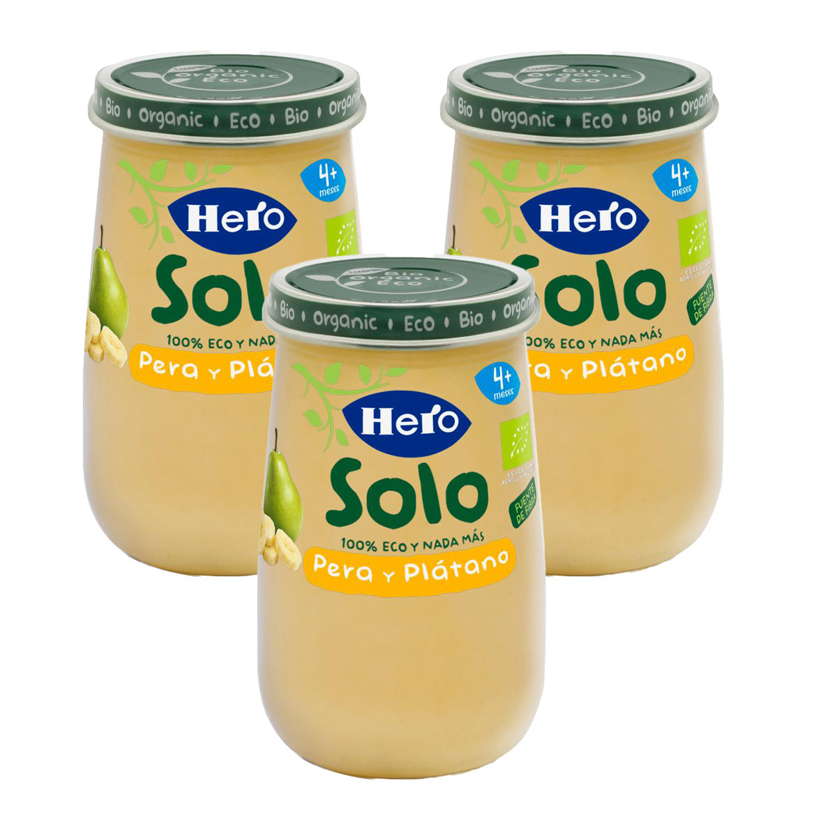 Pack de 3 petits pots de poires et bananes bio 190 g - Hero Solo