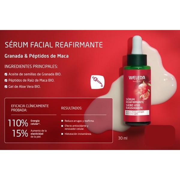 Sérum raffermissant à la grenade et aux peptides de maca Weleda 30 ml