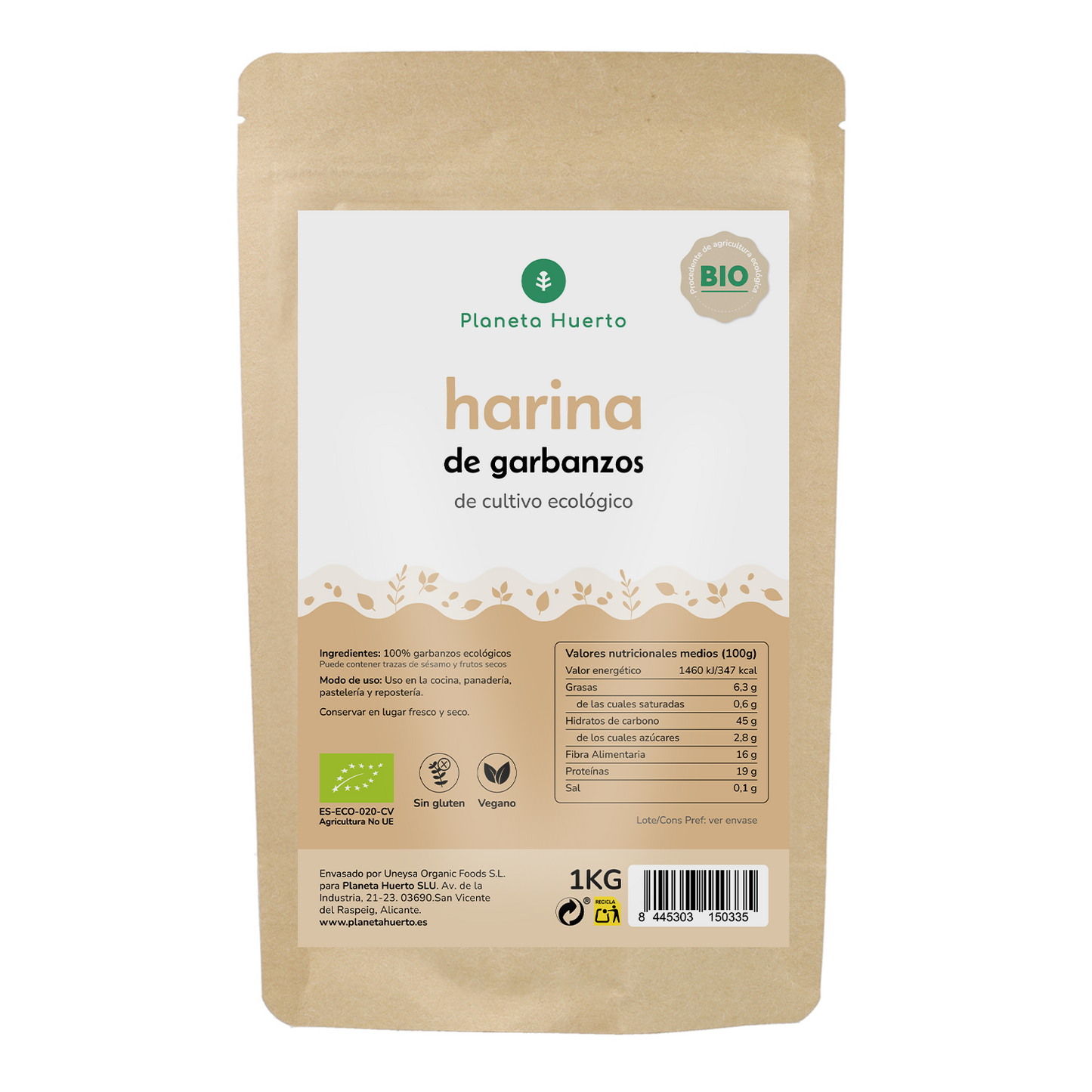 Harina de Garbanzos Sin Gluten ECO Planeta Huerto 1kg