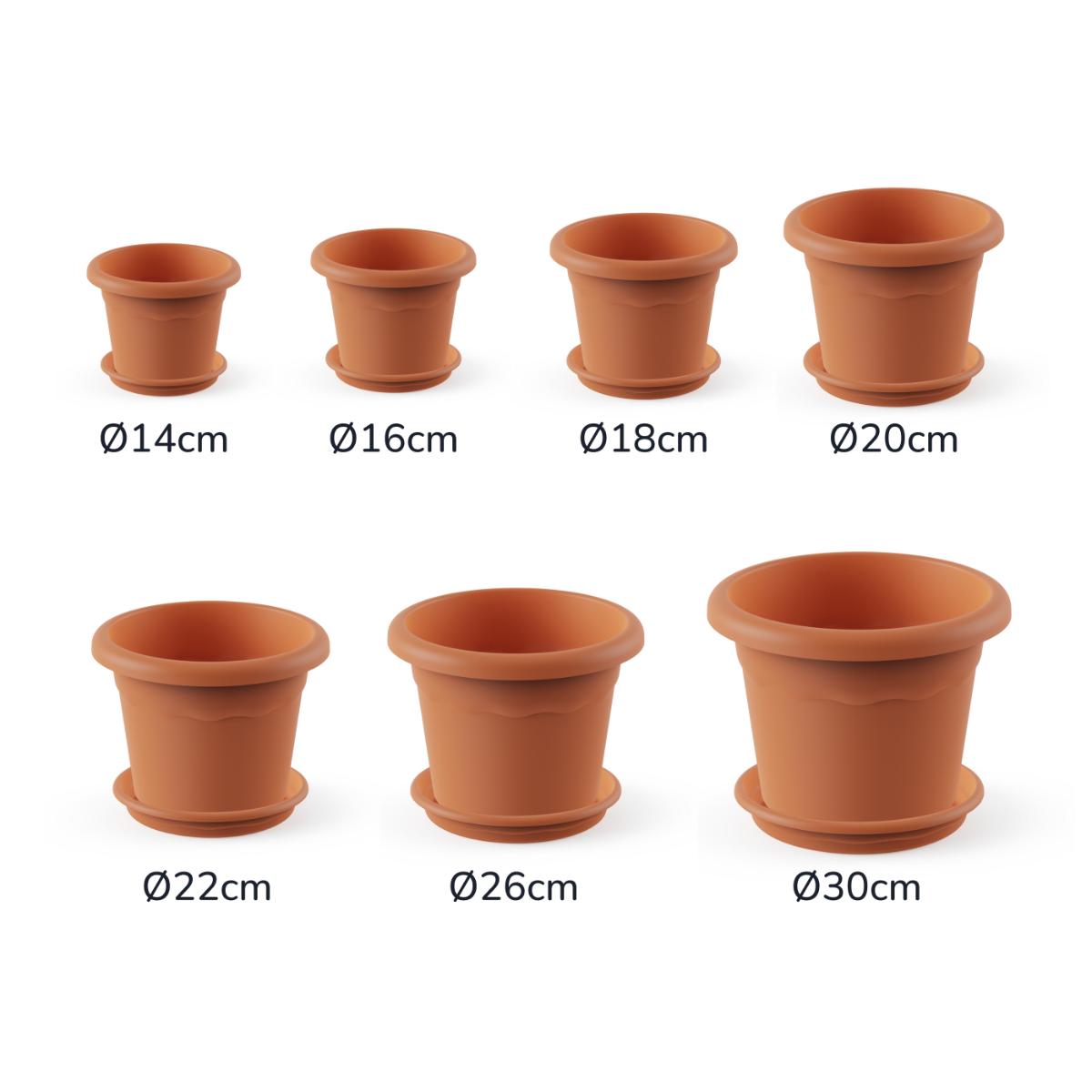 Terra round terracotta pot with saucer, 22 x 16 cm