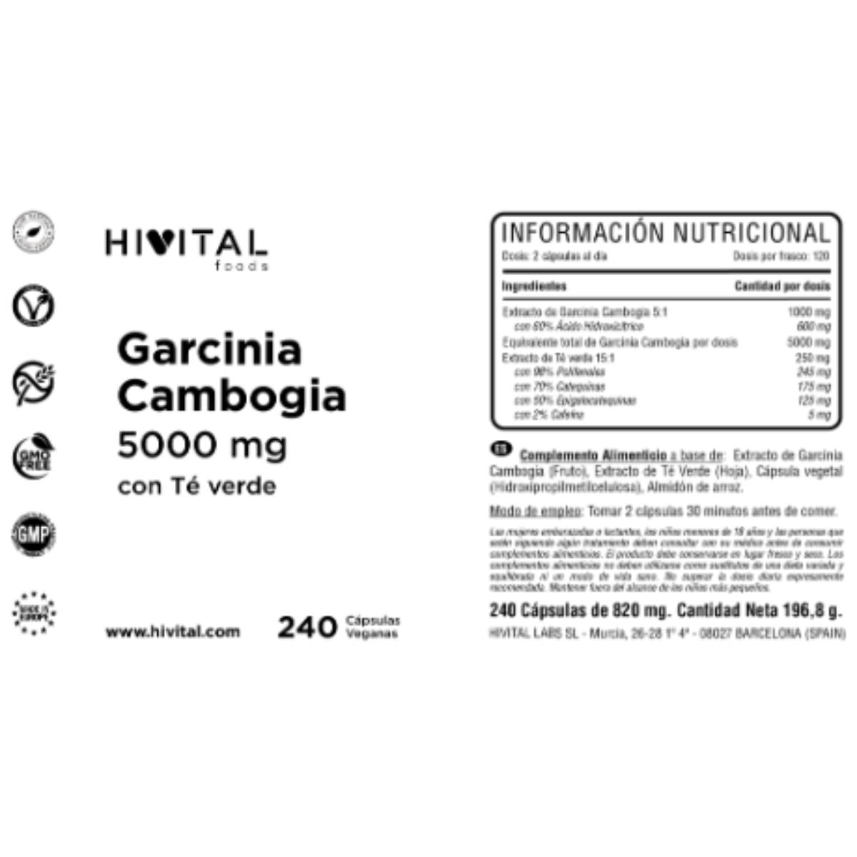 Garcinia cambogia 5000 mg 240 veganska kapslar Hivital