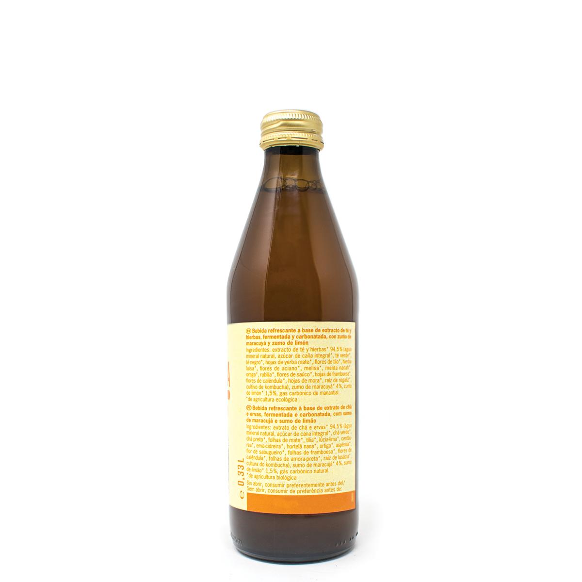Kombucha van passievrucht en citroen Bio Voelkel 330 ml